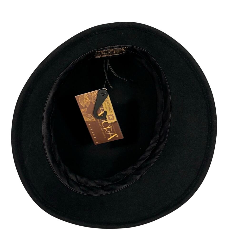 Adora Black Wool Floral Ribbon Felt Winter Cloche Hat Adjustable Womens OS NEW - Picture 9 of 13